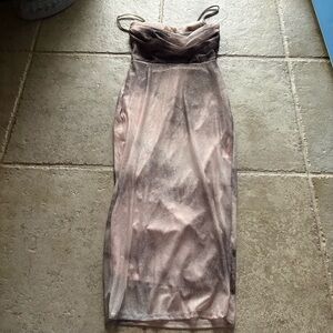 January 7 Elegant Strapless Dress in Pink and Brown